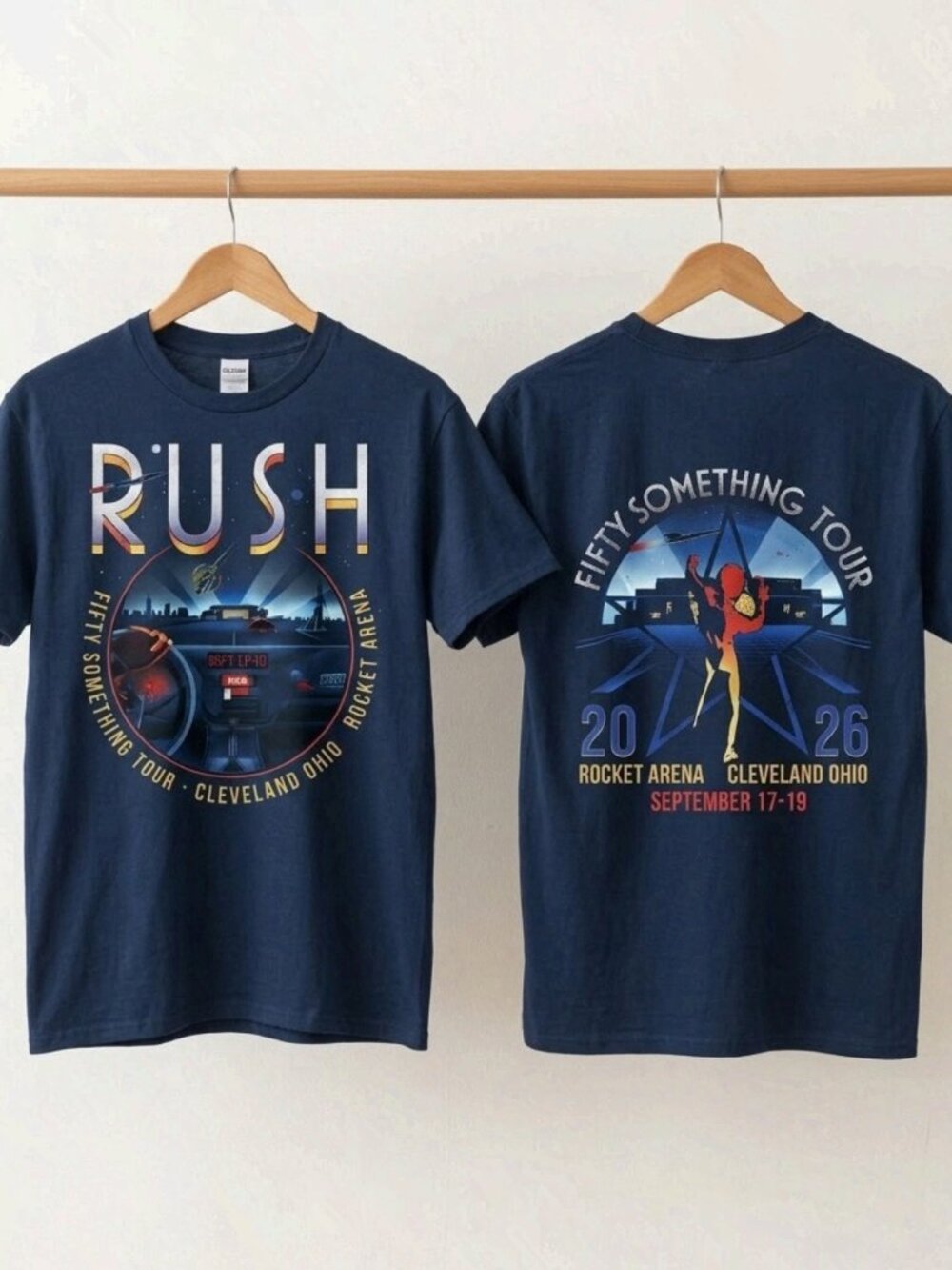 Rush Fifty Something Tour Rocket Arena Cleveland OH 2026 Blue T-Shirt Reprint